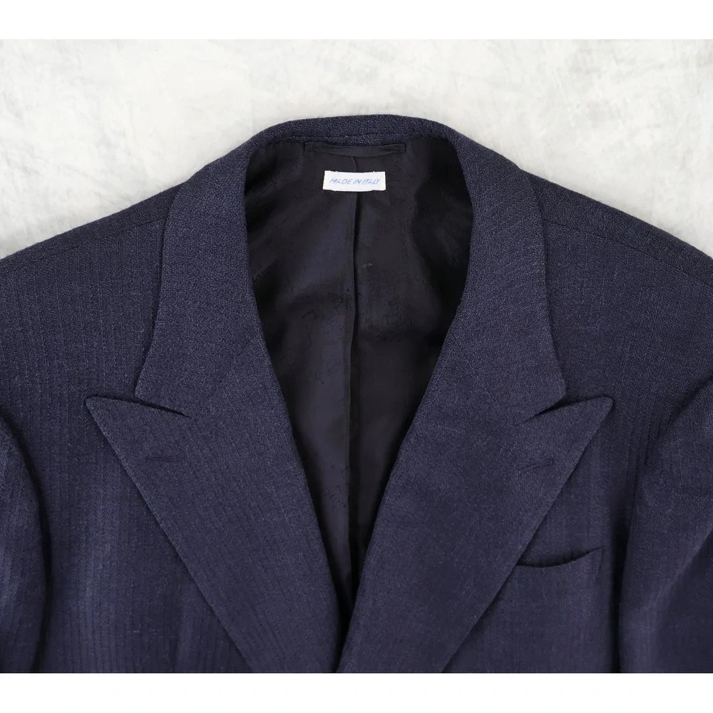 Brioni Blazer Mens 44R Navy Blue Double Breasted Peak Lapel Wool Silk Italy
